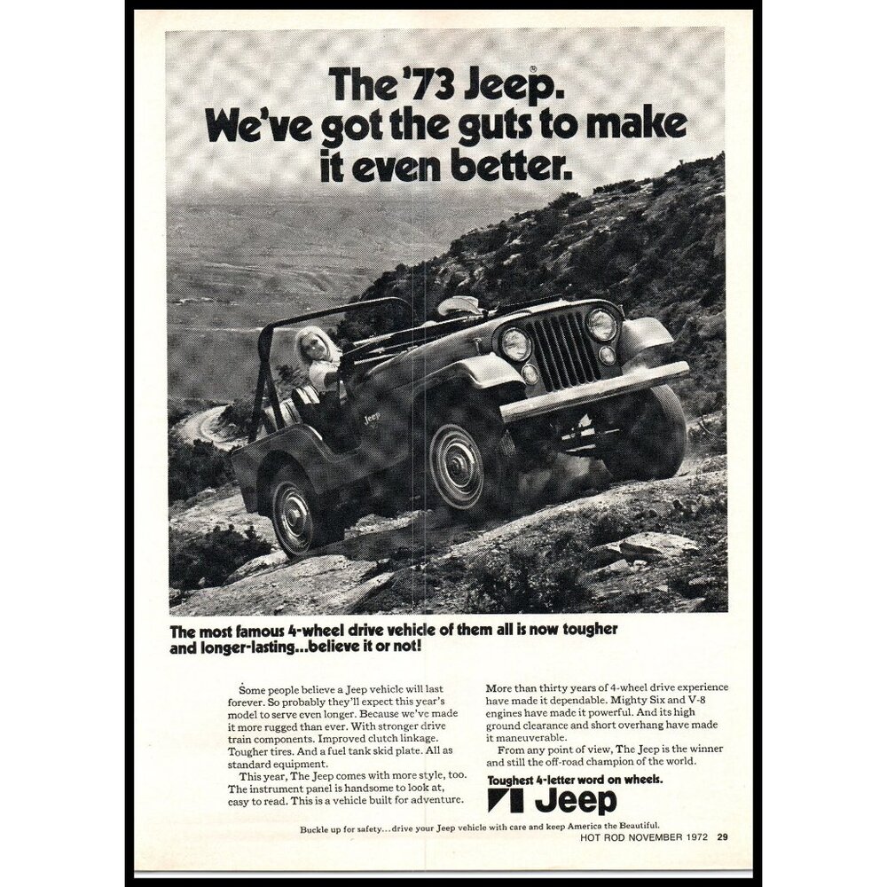 1973 Jeep Wrangler Vintage Print Ad Offroad Mountain Jeeping 4x4 Wall Art 70s
